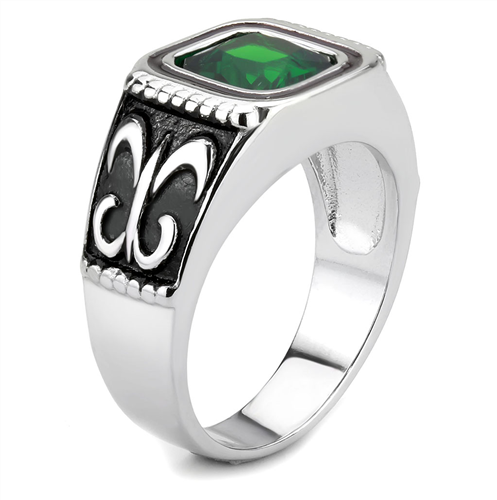 CJE3616 Wholesale Men's Stainless Steel Synthetic Emerald Ring