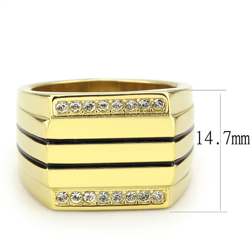 CJE3618 Wholesale Men's Stainless Steel IP Gold Top Grade Crystal Clear Ring