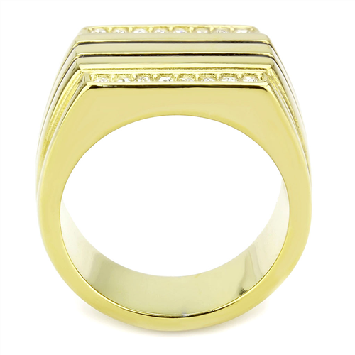 CJE3618 Wholesale Men's Stainless Steel IP Gold Top Grade Crystal Clear Ring