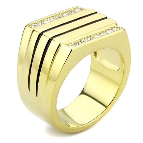 CJE3618 Wholesale Men&#39;s Stainless Steel IP Gold Top Grade Crystal Clear Ring