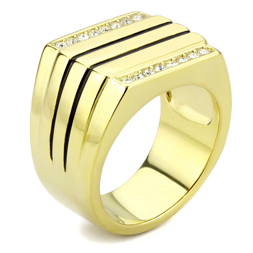 CJE3618 Wholesale Men's Stainless Steel IP Gold Top Grade Crystal Clear Ring