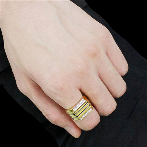 CJE3618 Wholesale Men's Stainless Steel IP Gold Top Grade Crystal Clear Ring