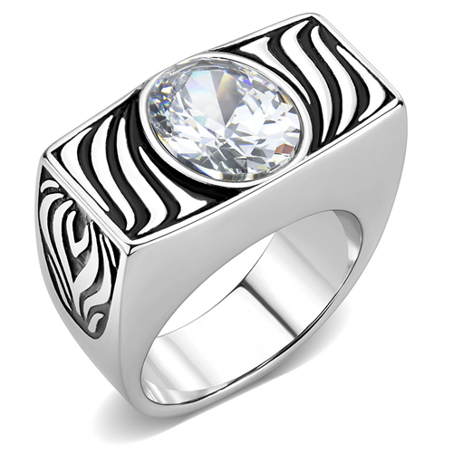 CJE3620 Wholesale Men's Stainless Steel AAA Grade CZ Clear Single Stone Ring