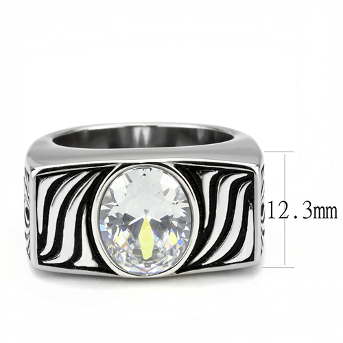 CJE3620 Wholesale Men's Stainless Steel AAA Grade CZ Clear Single Stone Ring