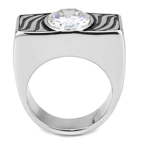 CJE3620 Wholesale Men's Stainless Steel AAA Grade CZ Clear Single Stone Ring