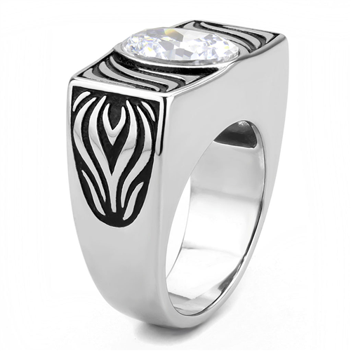 CJE3620 Wholesale Men's Stainless Steel AAA Grade CZ Clear Single Stone Ring