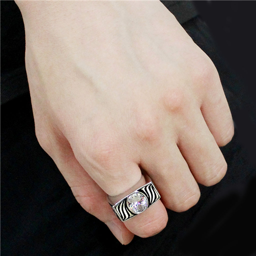CJE3620 Wholesale Men's Stainless Steel AAA Grade CZ Clear Single Stone Ring