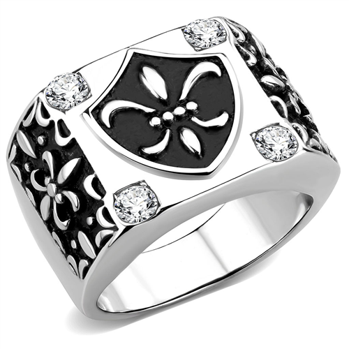 CJE3621 Wholesale Men's Stainless Steel AAA Grade CZ Clear Emblem Ring