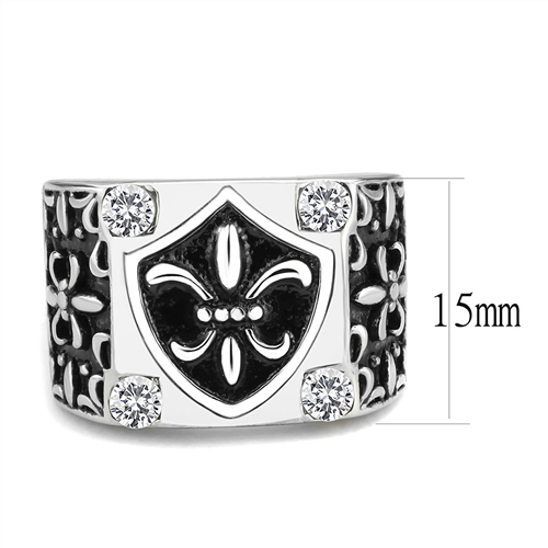 CJE3621 Wholesale Men's Stainless Steel AAA Grade CZ Clear Emblem Ring