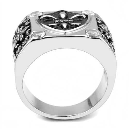 CJE3621 Wholesale Men's Stainless Steel AAA Grade CZ Clear Emblem Ring