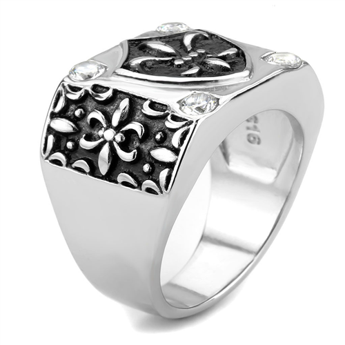 CJE3621 Wholesale Men's Stainless Steel AAA Grade CZ Clear Emblem Ring