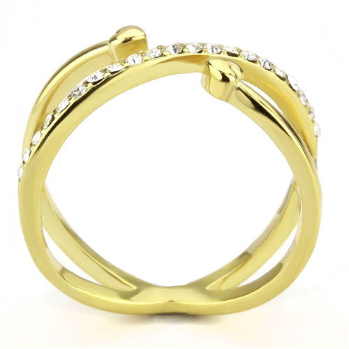 CJE3625 Wholesale Women's Stainless Steel IP Gold Top Grade Crystal Clear Cuff Ring