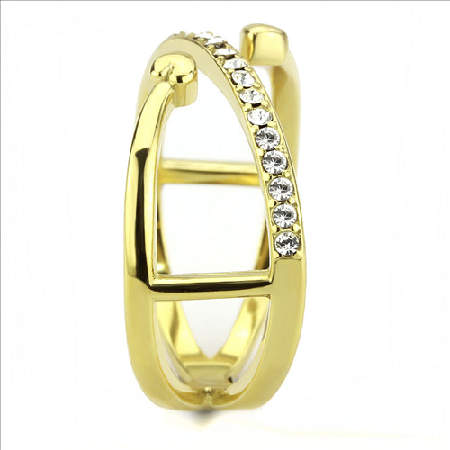 CJE3625 Wholesale Women&#39;s Stainless Steel IP Gold Top Grade Crystal Clear Cuff Ring