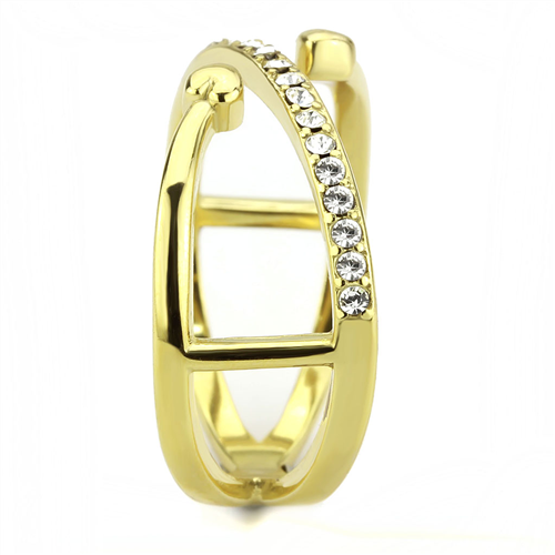 CJE3625 Wholesale Women's Stainless Steel IP Gold Top Grade Crystal Clear Cuff Ring