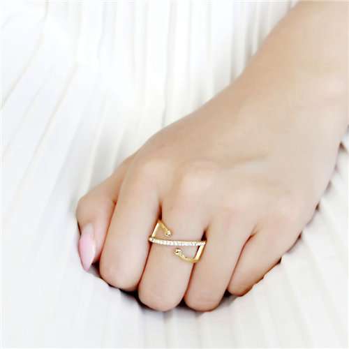 CJE3625 Wholesale Women's Stainless Steel IP Gold Top Grade Crystal Clear Cuff Ring