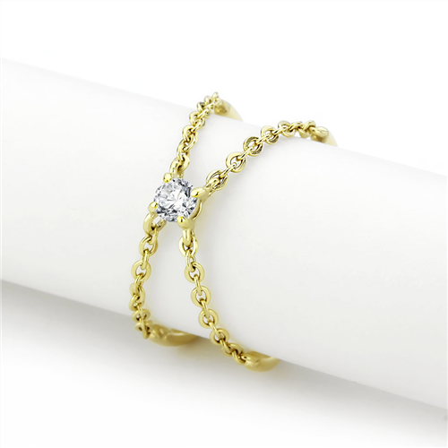 CJE3627 Wholesale Women's Stainless Steel IP Gold AAA Grade CZ Clear Chain link Ring