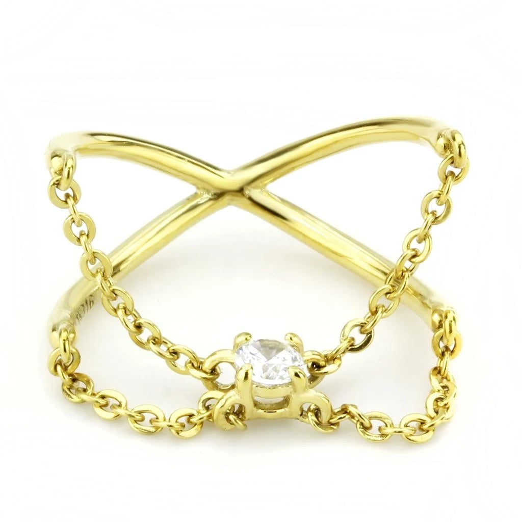 CJE3627 Wholesale Women's Stainless Steel IP Gold AAA Grade CZ Clear Chain link Ring
