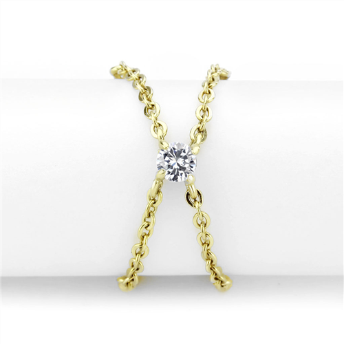 CJE3627 Wholesale Women's Stainless Steel IP Gold AAA Grade CZ Clear Chain link Ring