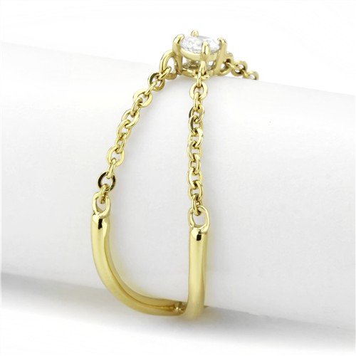 CJE3627 Wholesale Women's Stainless Steel IP Gold AAA Grade CZ Clear Chain link Ring