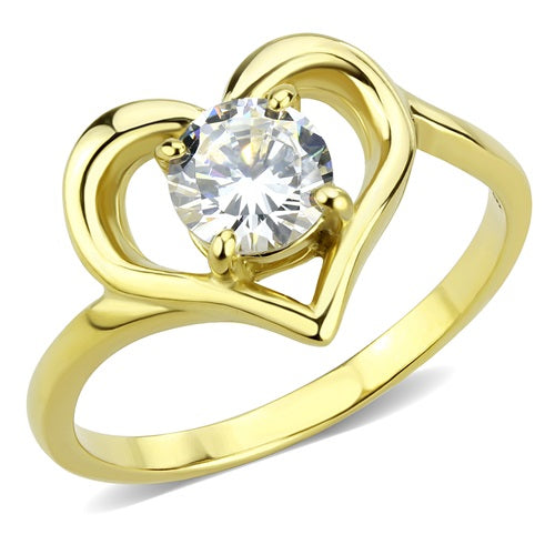 CJE3628 Wholesale Women's Stainless Steel IP Gold AAA Grade CZ Clear Heart Ring