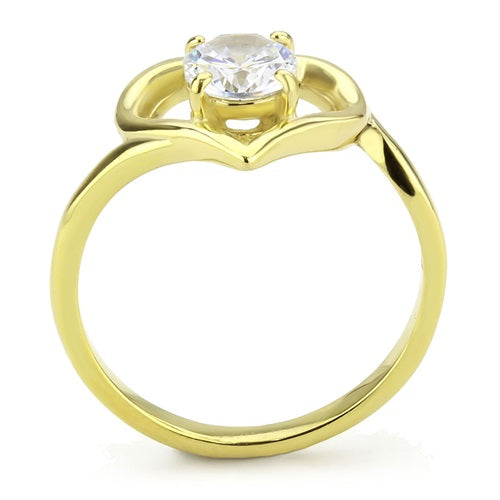 CJE3628 Wholesale Women&#39;s Stainless Steel IP Gold AAA Grade CZ Clear Heart Ring