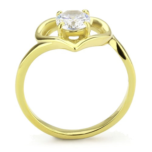 CJE3628 Wholesale Women's Stainless Steel IP Gold AAA Grade CZ Clear Heart Ring