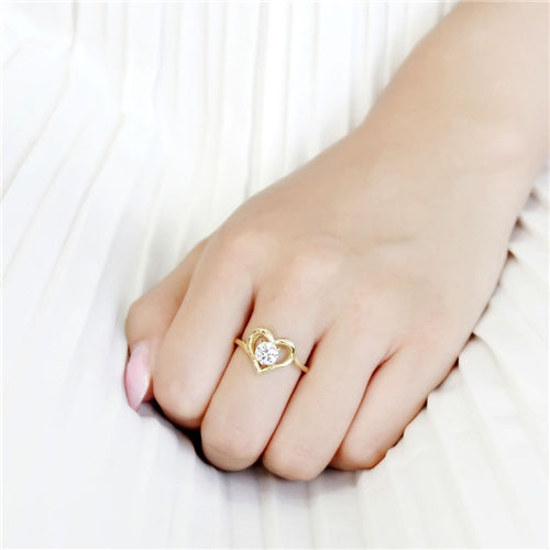 CJE3628 Wholesale Women's Stainless Steel IP Gold AAA Grade CZ Clear Heart Ring