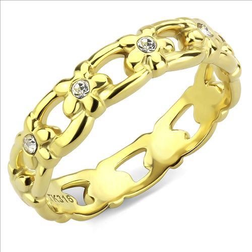 CJE3629 Wholesale Women&#39;s Stainless Steel IP Gold Top Grade Crystal Clear Infinite Daisy Ring
