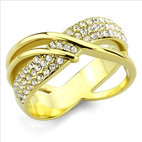 CJE3632 Wholesale Women&#39;s Stainless Steel IP Gold Top Grade Crystal Clear Ring
