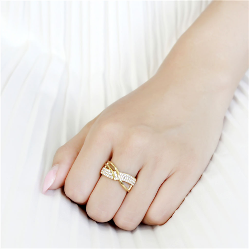CJE3632 Wholesale Women's Stainless Steel IP Gold Top Grade Crystal Clear Ring