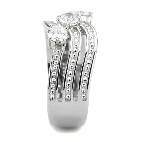 CJE3633 Wholesale Women's Stainless Steel AAA Grade CZ Clear Three Stone Ring