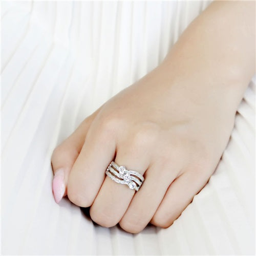 CJE3633 Wholesale Women&#39;s Stainless Steel AAA Grade CZ Clear Three Stone Ring