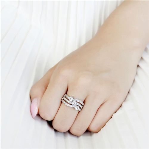 CJE3633 Wholesale Women's Stainless Steel AAA Grade CZ Clear Three Stone Ring