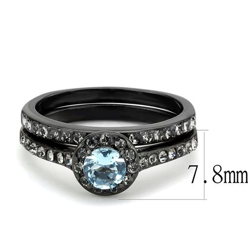 CJE3634 Wholesale Women's Stainless Steel IP Black Synthetic Sea Blue Ring Set