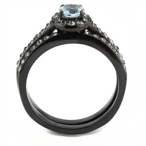CJE3634 Wholesale Women's Stainless Steel IP Black Synthetic Sea Blue Ring Set