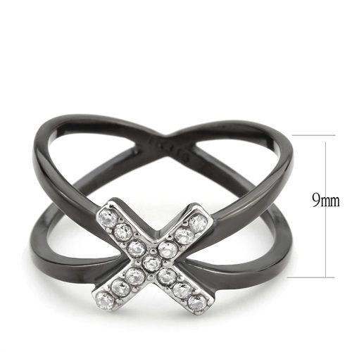 CJE3635 Wholesale Women's Stainless Steel Two-Tone IP Black AAA Grade CZ Clear X Ring