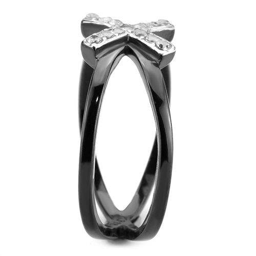 CJE3635 Wholesale Women's Stainless Steel Two-Tone IP Black AAA Grade CZ Clear X Ring