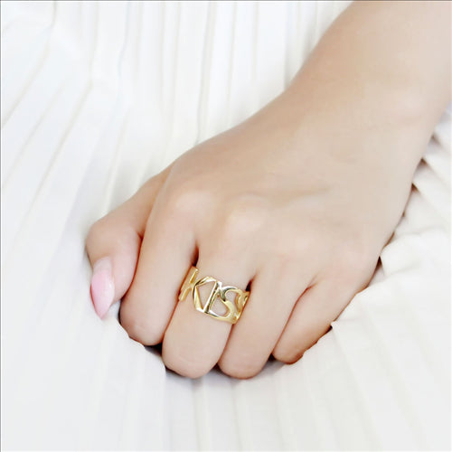 CJE3640 Wholesale Women&#39;s Stainless Steel IP Gold Broad KISS BIG Ring