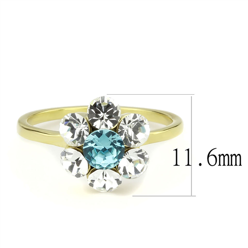 CJE3642 Wholesale Women's Stainless Steel IP Gold Synthetic Sea Blue Floral Ring
