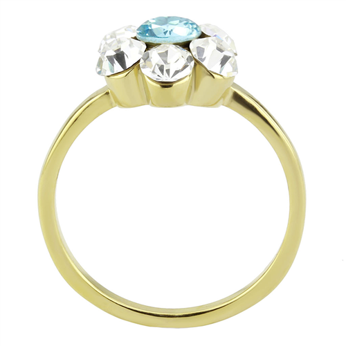 CJE3642 Wholesale Women's Stainless Steel IP Gold Synthetic Sea Blue Floral Ring