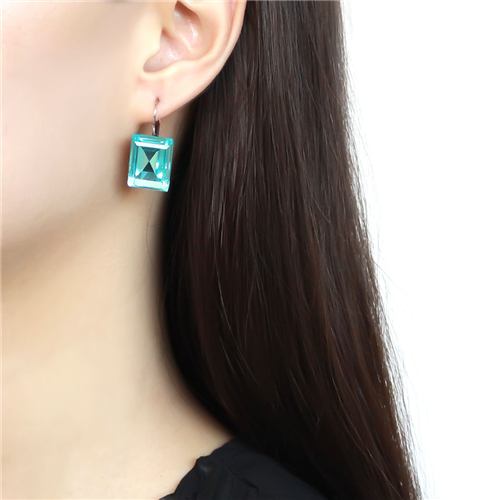 CJE3649 Wholesale Women's Stainless SteelTop Grade Crystal Sea Blue Earrings