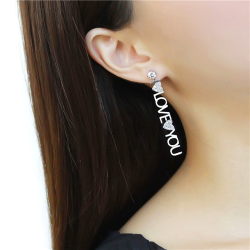 CJ3665 Wholesale Women's Stainless Steel AAA Grade CZ Clear I LOVE YOU Earrings