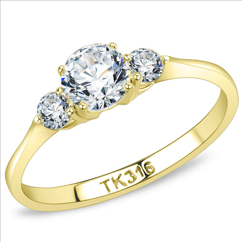 CJE3668 Wholesale Women&#39;s Stainless Steel IP Gold AAA Grade CZ Clear Three Stone Minimal Ring