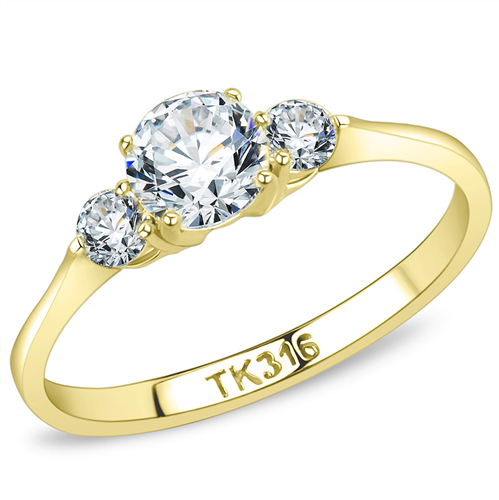 CJE3668 Wholesale Women's Stainless Steel IP Gold AAA Grade CZ Clear Three Stone Minimal Ring
