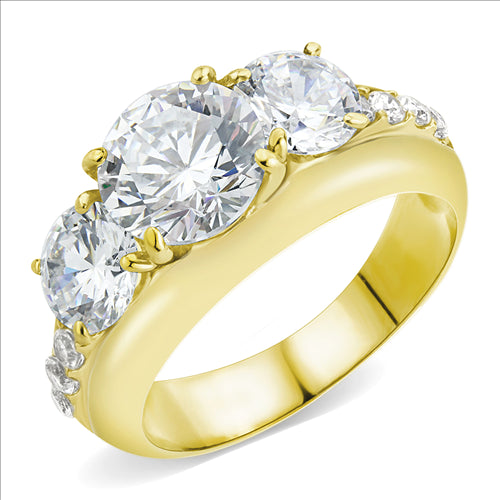 CJE3669 Wholesale Women&#39;s Stainless Steel IP Gold AAA Grade CZ Clear Multi Stone Ring