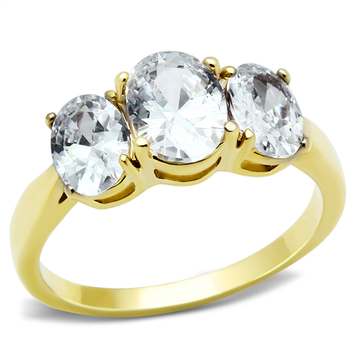 CJE3671 Wholesale Women's Stainless Steel IP Gold AAA Grade CZ Clear Three Stone Ring