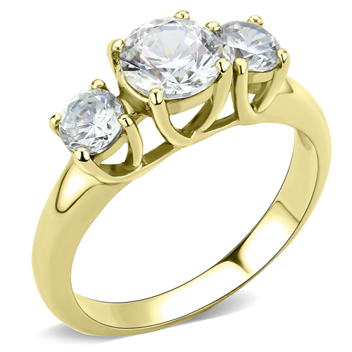 CJE3673 Wholesale Women's Stainless IP Gold AAA Grade CZ Clear Three Stone Ring