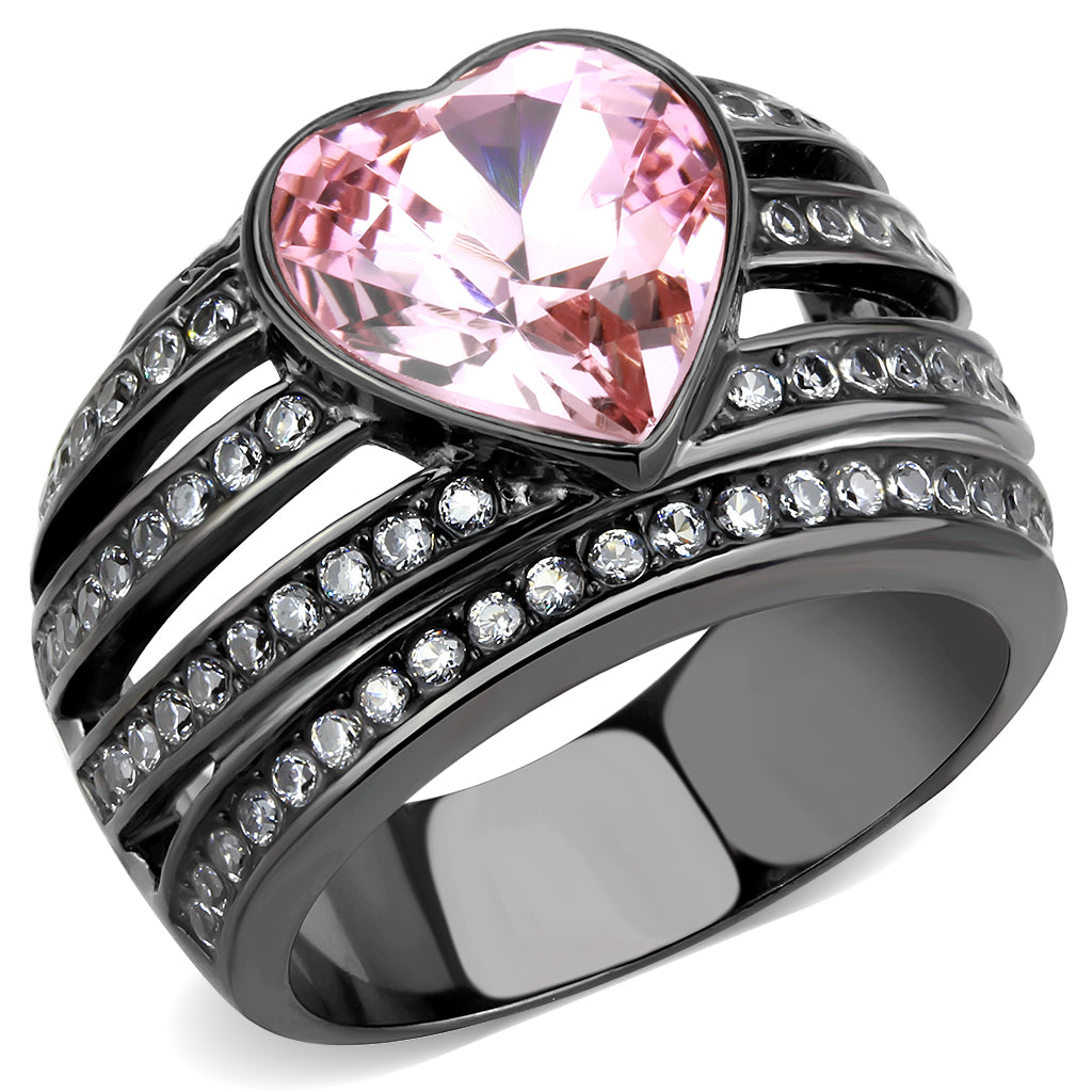 CJ3686 Wholesale Women&#39;s Stainless Steel IP Black Top Grade Crystal Light Rose Heart Ring