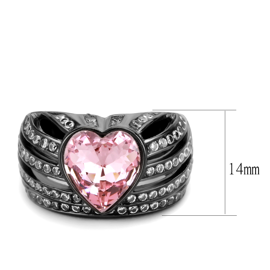CJ3686 Wholesale Women's Stainless Steel IP Black Top Grade Crystal Light Rose Heart Ring