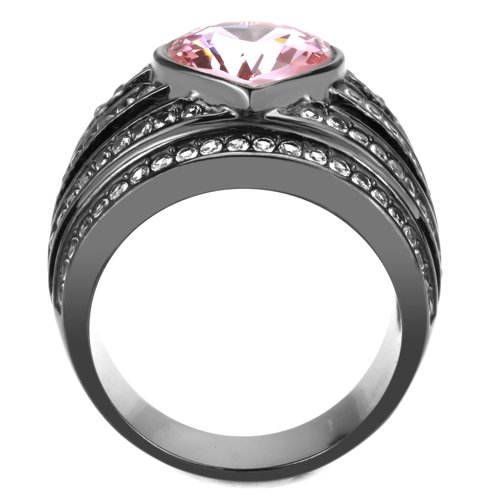 CJ3686 Wholesale Women's Stainless Steel IP Black Top Grade Crystal Light Rose Heart Ring